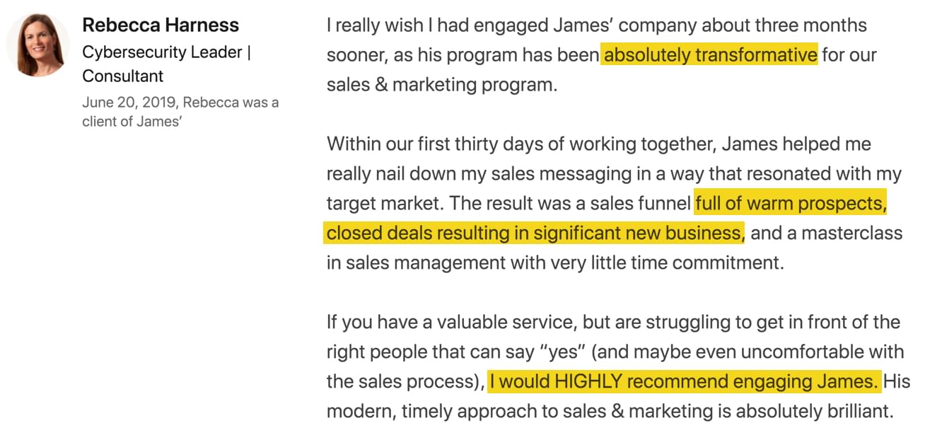 James Watson LinkedIn Recommendation Rebecca