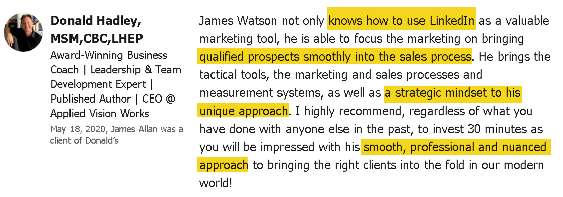 James Watson LinkedIn Recommendation Rebecca