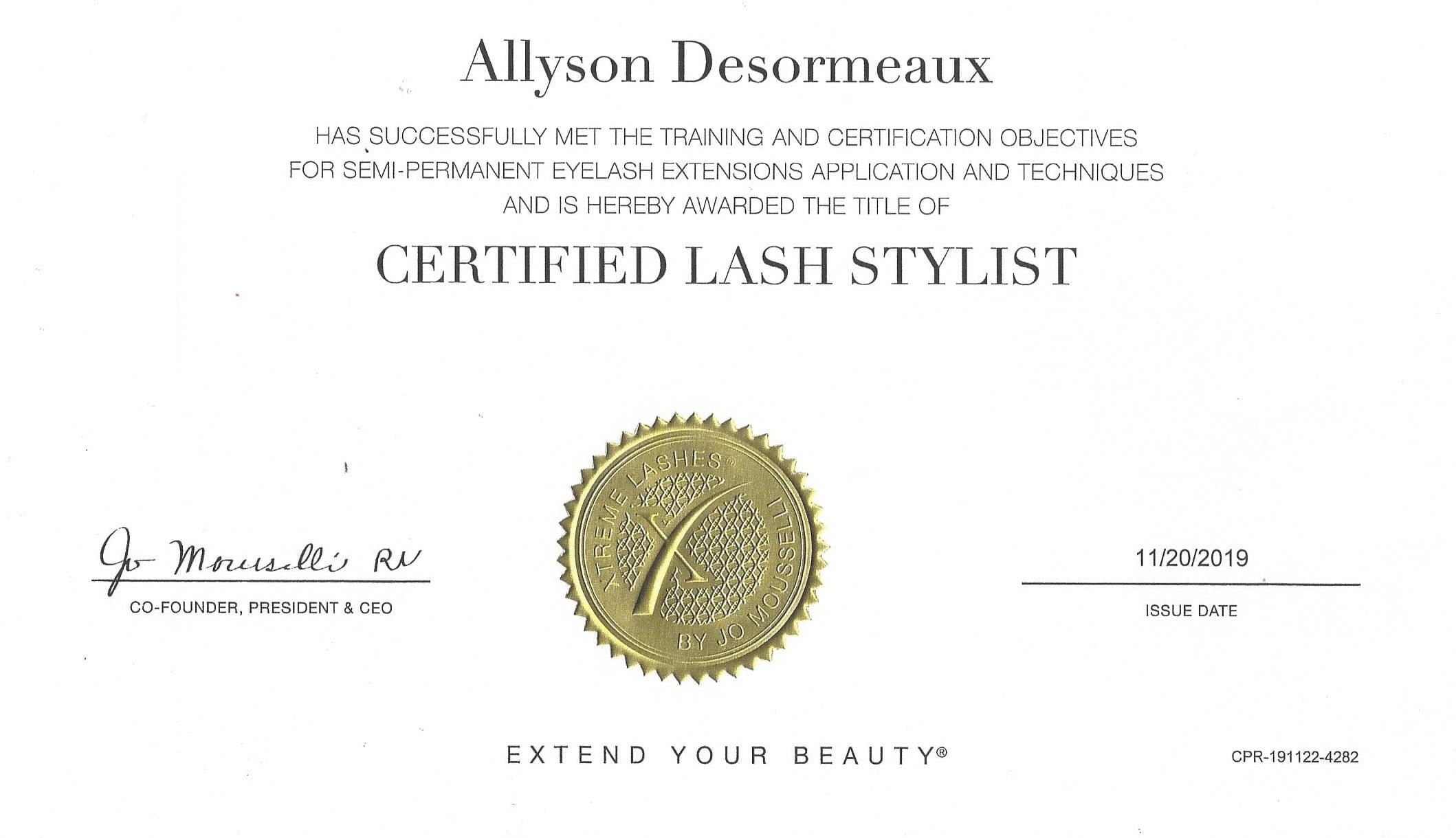 Allyson xTreme Lash Certification
