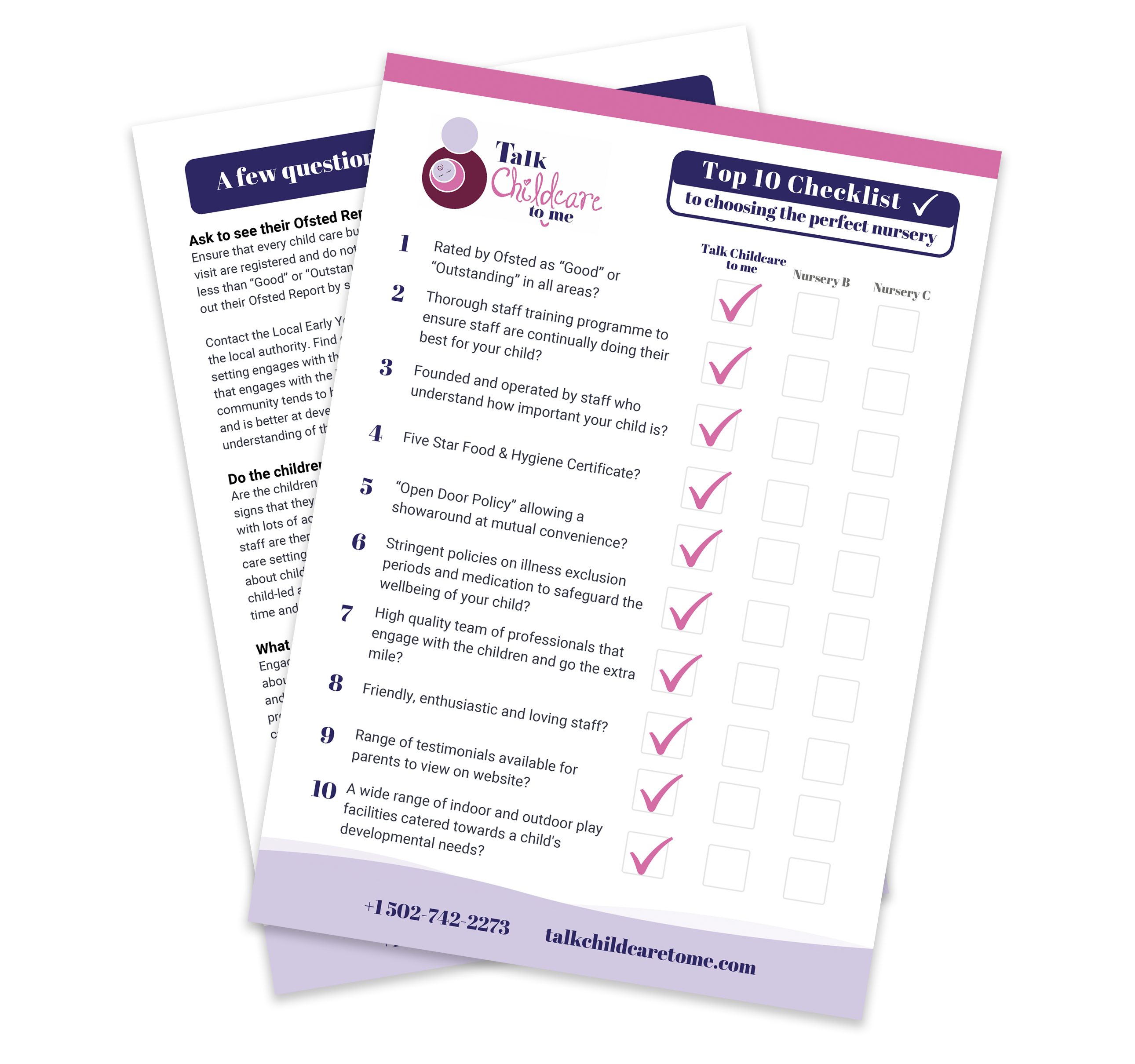 free top 10 checklist from  Talk Childcare to me