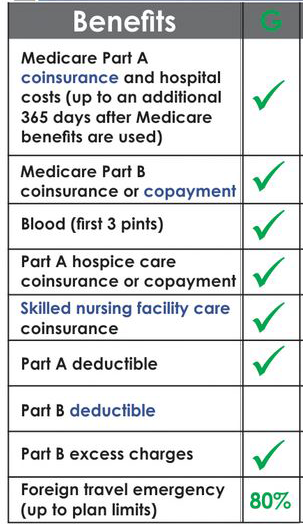 Chart showing the benefits of Medicaid Supplement (Medigap) Plan N