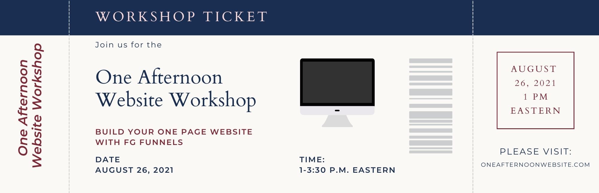One Afternoon Website Workshop Ticket
