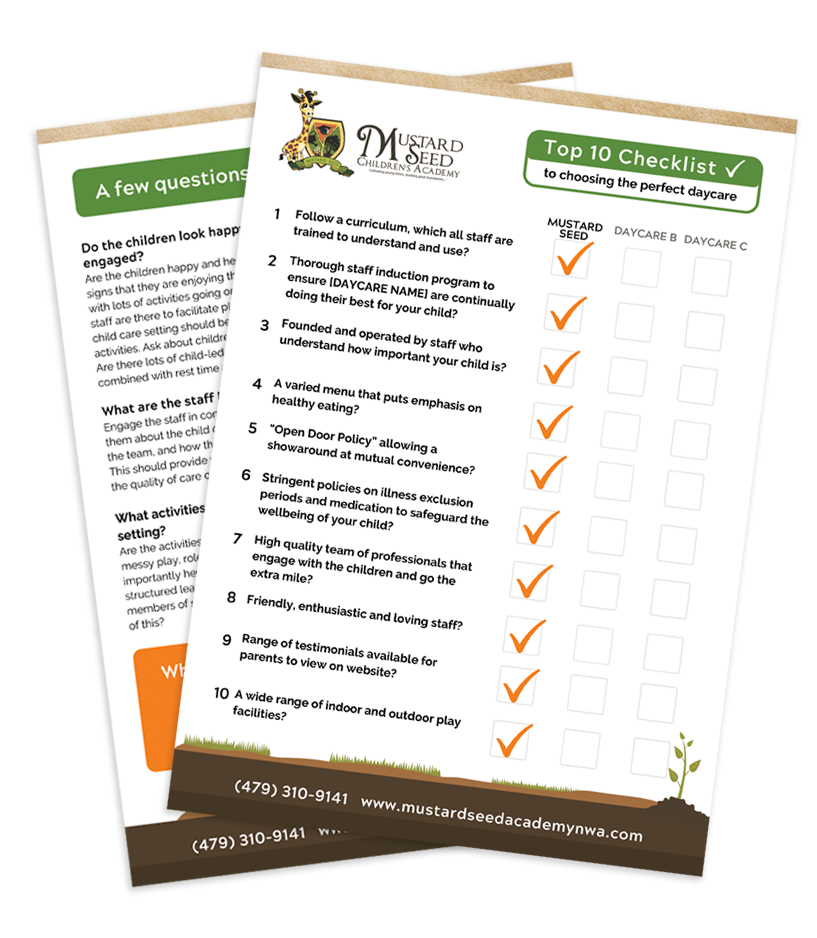 free top 10 checklist from Mustard Seed Children's Academy